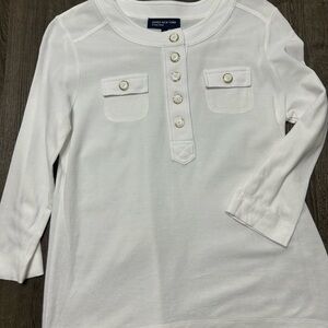 Karen Scott White Button Fron Pocket Long Sleeve Womens Top Large‎ Classy Casual